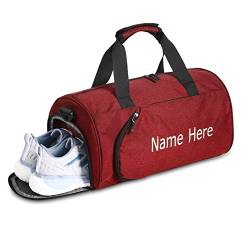 Personalisiert Klassische Sporttaschen,Sporttasche Rucksack mit Name Logo Stickerei,Saunatasche Herren Damen Sporttasche mit nassfach (rot, groß) von Sinseike