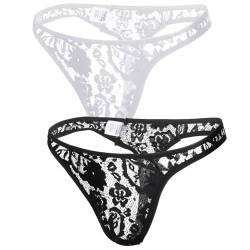 2 Spitze Herren Strings Mesh G String Herren Tanga mit Niedriger Taille Bikini Höschen für Männer Schwarz und Weiß, Größe XL von Sintege