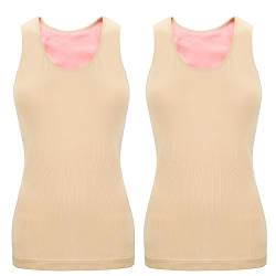 2 Stück Damen Innenfleece Tank Tops Ärmellos Thermounterwäsche Thermo Unterhemd Baumwolle Thermo Shirts (Beige, L) von Sintege