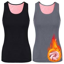 2 Stück Damen Innenfleece Tank Tops Ärmellos Thermounterwäsche Thermo Unterhemd Baumwolle Thermo Shirts (Schwarz, Grau, M) von Sintege