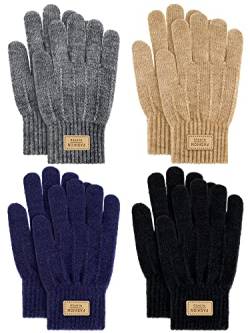 4 Paar Winter Kinder Handschuhe Warme Vollfinger Handschuhe Fleece Fäustlinge für Junge Mädchen 6-10 Jahre (Retro Stil) von Sintege