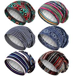 6 Stück Satin gefütterte Schlafmütze für Frauen afrikanische Seide Bonnet Beanie für schlafendes Haar natürliche lockige Mütze (Retro-Muster) von Sintege