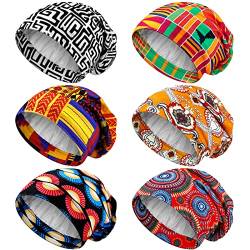 6 Stück Satin gefütterte Schlafmütze für Frauen afrikanische Seide Bonnet Beanie für schlafendes Haar natürliche lockige Mütze (helle Muster) von Sintege