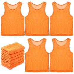 Sintege 12 Stück Nylon Mesh Trainingsweste Team Markierungshemd Training Leibchen für Kinder Jugendliche Sport Basketball Fußball (Orange) von Sintege