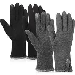 Sintege 2 Paar Damen Winter Handschuhe Grau Schwarz Touchscreen Handschuhe Warm Winddicht Handschuhe für Laufen Gehen Fahren Sport von Sintege