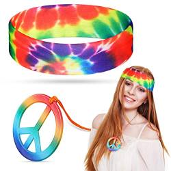 Sintege 2 Stück Hippie Kostüm Set inklusive 60er 70er Hippie Stirnband und Frieden Zeichen Halskette Hippie Accessoires für Frauen Männer Hippie Party Festival Outfit Verkleidung Zubehör von Sintege