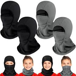 Sintege 4 Kinder Balaclava Sturmhauben Warme Fleece Gesichtshauben Winddichte Winter Skimasken (Schwarz, Grau) von Sintege