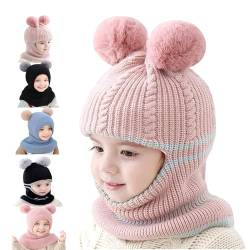 Siribelle Kinder Wintermütze Schals Ohrenklappe 3 in 1 Winter Strickmützen Mützen Jungen Mädchen Kleinkinder Beanie Warme Fleece-Mütze für Alter 1~5 Rosa2 von Siribelle