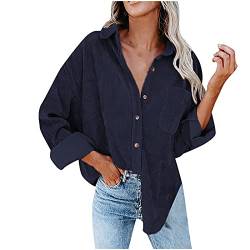 Damen Cord Shacket Shirt Button Down Hemd Lässige Langarm Oberteile Einfarbig Oversized BoyfriendJacke Bluse Freizeit Hemdbluse von Sisifa