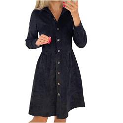 Damen Kleid Elegant Cord Shirtkleid Casual Kleider für Frauen Herbst Button Down Hemdkleid Lose Swing Revers Langarm Hohe Taille Cord Minikleid Freizeitkleid von Sisifa