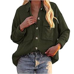 Sisifa Damen Cord Shacket Shirt Button Down Hemd Lässige Langarm Oberteile Einfarbig Oversized BoyfriendJacke Bluse Freizeit Hemdbluse von Sisifa