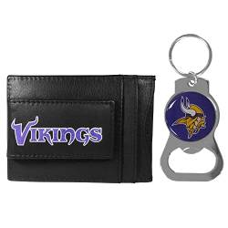 Siskiyou NFL Flaschenöffner Schlüsselanhänger Bundle – Minimalistischer Leder-Ausweishalter – Bleiben Sie organisiert und zeigen Sie Ihren Teamgeist (Minnesota Vikings – Schwarz, Einheitsgröße) von Siskiyou