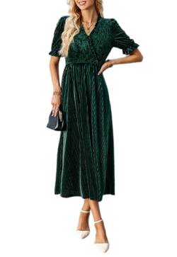 Sissyaki Damen Samt Kleid Formale Kleider für Hochzeitsgast 2023 Herbstkleid, 03#Smaragdgrün, Groß von Sissyaki