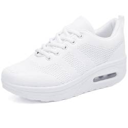 Kemosen Damen Bequeme Sneaker,Frauen Outdoor Leicht Atmungsaktive Plateau Freizeitschuhe Sportschuhe Mesh Laufschuhe Straßenlaufschuhe, 36 EU, WEISS (Farbe 2) von Sisttke