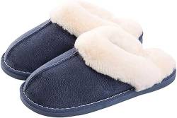 Kemosen Damen Hausschuhe Herren Pantoffeln Winter Warme Weiche Slippers Plüsch Flauschige Flache Schuhe,Dunkelblau,40/41 EU von Sisttke