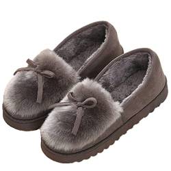 Sisttke Damen Winter Plüsch Hausschuhe Komfort Warme Home rutschfeste Pantoffeln Weiche Fellschuhe Slippers,Grau-D,38 EU von Sisttke