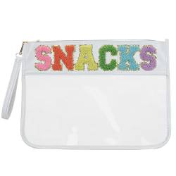 Siwara Snack-Tasche, durchsichtig, Chenille, mit Reißverschluss, für Reisen, Nylon, transparent, Kosmetiktasche, Make-up, Reisetasche für Frauen (weiß-pink), Weiß-Snack von Siwara