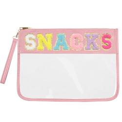 Siwara Snackbeutel, transparent, Reise-Make-up-Tasche, Chenille, Brieftaschen für Reißverschluss, transparente Kosmetiktasche, Make-up-Tasche, Reisetasche für Damen, Pink-Snack, Casual von Siwara