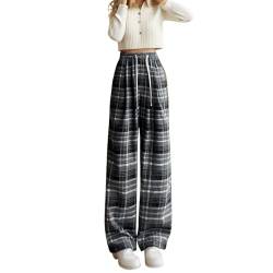 Siweiy Thermohose Damen Plüsch Pyjamahose Schlafanzug Lang Schlafanzughose Jerseyhose Karierte/Unifarbe Freizeithosen Hausehose mit Zwei Taschen von Siweiy