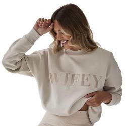 Wifey Champagne Sweatshirt, Wifey Sweat, Six Stories Wife Jumper, Wifey Sweatshirt Bestickt, Wifey Pullover, Mrs Pullover, champagnerfarben, XXL von Six Stories