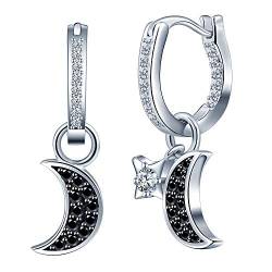 SixLuo Damen Frauen Mädchen Ohrringe Creolen aus 925 Sterling Silber Zirkonia Ohrschmuck mit Stern Mond Ohrhänger Geschenkidee Allergenfrei von SixLuo