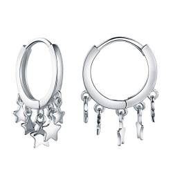 SixLuo Damen Mädchen Ohrringe Creolen 925 Sterling Silber Ohrschmuck mit Sternchen Fünf Kleine Sternen Ohrhänger Geschenkidee Allergenfrei Silber von SixLuo