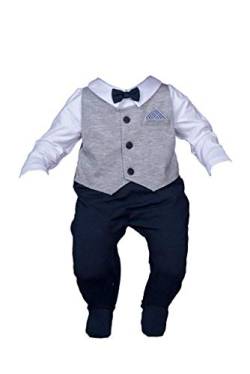 Sixforkids Baby Junge Strampler mit Weste Anzug Baby Overall Einteiler Taufstrampler Taufanzug (74, Weste - grau) von Sixforkids