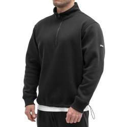 Sixlab Oversize Half-Zip Sweatshirt Herren Gym Sweater Bodybuilding Sport Fitness Pullover (XL, Black) von Sixlab