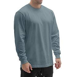 Sixlab Relaxed Herren Longsleeve Langarm T-Shirt Bodybuilding Fit Oversize Muscle Basic Gym Sport Fitness Tshirt (L, Steel Blue) von Sixlab