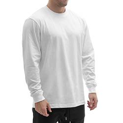 Sixlab Relaxed Herren Longsleeve Langarm T-Shirt Bodybuilding Fit Oversize Muscle Basic Gym Sport Fitness Tshirt (XXL, Weiß) von Sixlab