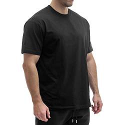 Sixlab Relaxed Herren T-Shirt Bodybuilding Fit Oversize Muscle Basic Gym Sport Fitness Tshirt (S, Schwarz) von Sixlab