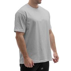 Sixlab Relaxed Herren T-Shirt Bodybuilding Fit Oversize Muscle Basic Gym Sport Fitness Tshirt (S, Stone) von Sixlab