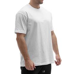 Sixlab Relaxed Herren T-Shirt Bodybuilding Fit Oversize Muscle Basic Gym Sport Fitness Tshirt (S, Weiß) von Sixlab