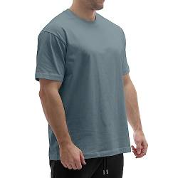 Sixlab Relaxed Herren T-Shirt Bodybuilding Fit Oversize Muscle Basic Gym Sport Fitness Tshirt (XL, Steel Blue) von Sixlab