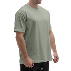 Sixlab Relaxed Herren T-Shirt Bodybuilding Fit Oversize Muscle Basic Gym Sport Fitness Tshirt (XXL, Light Green) von Sixlab
