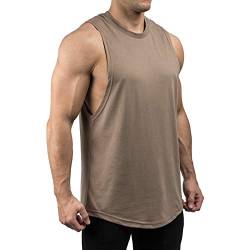 Sixlab Round Cut Off Tank Top Herren Muskelshirt Gym Fitness (M, Braun) von Sixlab