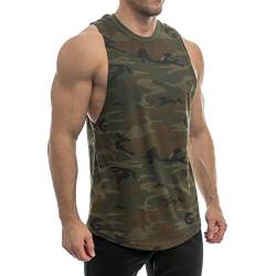 Sixlab Round Cut Off Tank Top Herren Muskelshirt Gym Fitness (M, Khaki Camo) von Sixlab