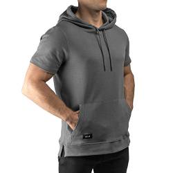 Sixlab Short Sleeve Kurzarm Hoodie Herren Kurzärmeliger Muscle Fitness Kapuzenpullover Gym (M, Dunkelgrau) von Sixlab