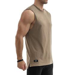 Sixlab Side Split Muscle Tank Top Herren Fitness Shirt Gym (S, Braun) von Sixlab