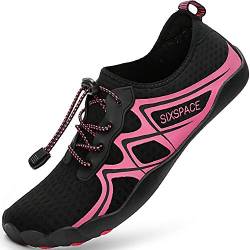 Sixspace Damen Herren Badeschuhe Wasserschuhe Schwimmschuhe Männer Frauen Strandschuhe Aquaschuhe Barfußschuhe(Schwarz/Pink,42 EU) von Sixspace