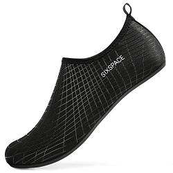 Sixspace Herren Damen Badeschuhe Wasserschuhe Aquaschuhe Strandschuhe Schnell Trocknend Slip on Breathable Schwimmschuhe Surfschuhe für Beach Pool Surfen Yoga Schwarz(Lieferantengröße 36 EU) von Sixspace