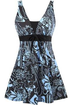 Sixyotie Badeanzug Damen Elegant Einteiliger Schwimmanzug Retro Strandmode Bademode Badeanzugkleid Baderock (Bluegrey,L) von Sixyotie