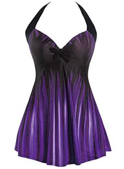 Sixyotie Damen Einteiler Badekleid Blumen Muster Gepolstert Badeanzug mit Shorts Große Größen Bademode (Purple, 5XL) von Sixyotie