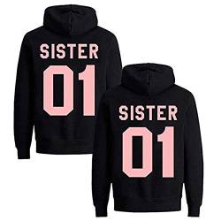 Best Friends Hoodies für Zwei Mädchen Sister Freunde Pullover Set für 2 Damen Langarm Kapuzenpullover Pulli Freundin BFF Geschenke Schwarz Grau (Schwarzes+Rosa, XL+XXL) von SiyaTom