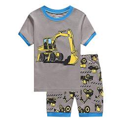 Jungen Schlafanzug Feuerwehrauto/Dinosaurier/Bagger Baumwolle Kinder Kurzarm Pyjama (Gray Digger, 2-3T) von SiyaTom
