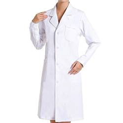 SiyaTom Laborkittel Damen Kittel Medizin Arztkittel weiß mit Knöpfe Labormantel Frau Berufsbekleidung (Weiß, M) von SiyaTom