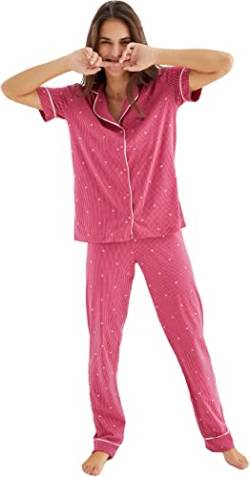 Damen Schlafanzug/Pyjamaset -Baumwollmodal (as3, Alpha, s, Regular, Regular, Pink Strips) von Siyah Inci