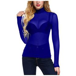 Siyova Damen Langarm Sexy Shirt Transparent Einfarbig Knopfleiste Bluse Damen Elegant Cardigan Kurz Crop Top Mädchen Y2k Slim Fit Clubwear, C-blau, Medium von Siyova