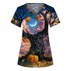 Sizoer Arbeitskleidung Krankenpfleger Workwear Tshirt Halloween Motiv V-Neck Berufsbekleidung Kleidung Krankenhauspflegebekleidung Kasacks Damen Pflege Schlupfkasack Mit Taschen Kurzarm Schlupfhemd von Sizoer