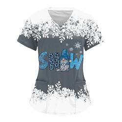 Sizoer Christmas Kasacks Damen Pflege Krankenschwester Kittel Schlupfjacke V-Ausschnitt T-Shirt Schlupfkasack Kasacks Damen Pflege Bunt Mit Motiv Weihnachten T-Shirt Schlupfkasack Mit Taschen von Sizoer